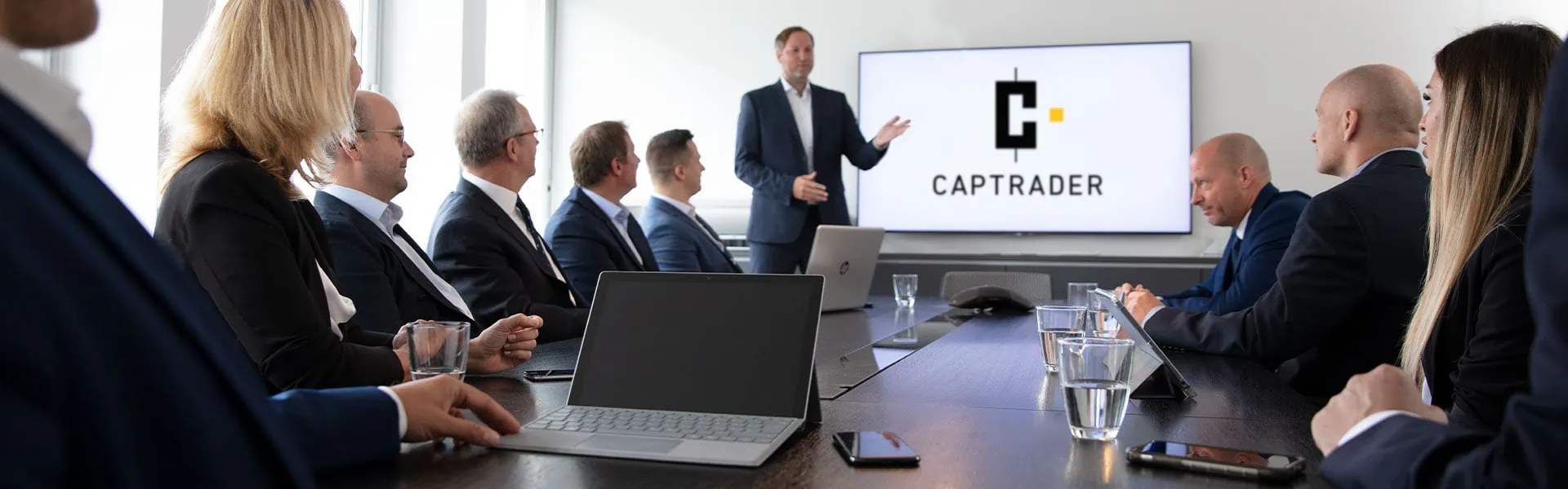 Business meeting discussing investments